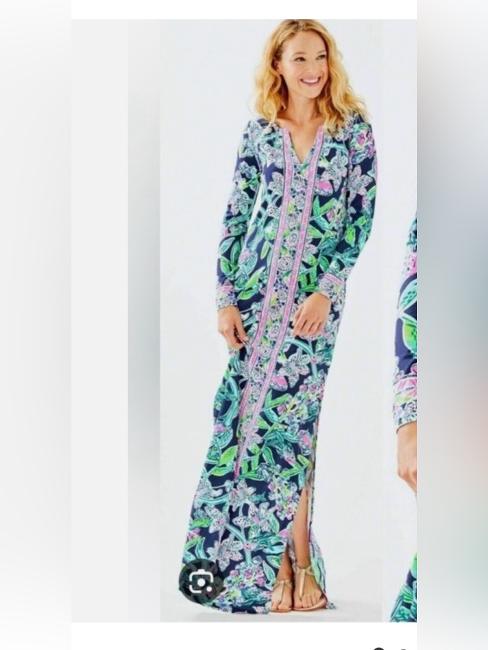 Lilly Pulitzer UPE 50+ Faye Maxi Dress in the Bright Navy Sway This Way print SM